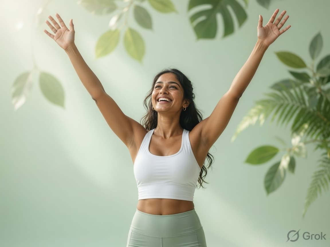 Woman celebrating her wellness journey