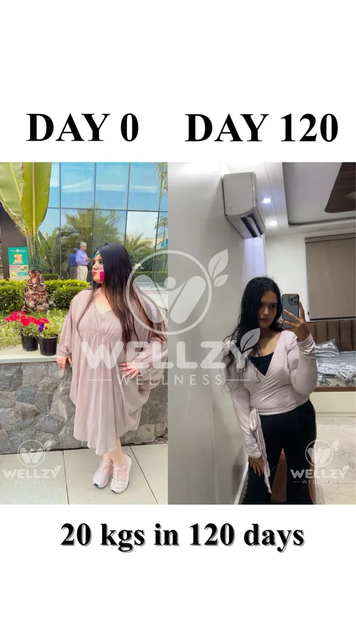 Wellzy member before and after — 20 kgs in 120 days