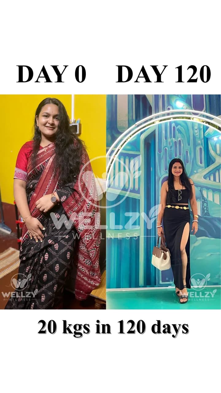 Wellzy member before and after — 20 kgs in 120 days